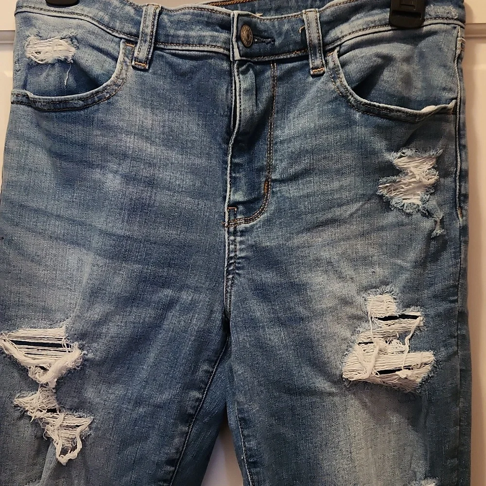 American Eagle Next Level Stretch 12 Short Blue Denim Distressed Jeggings Jeans - Picture 3 of 11